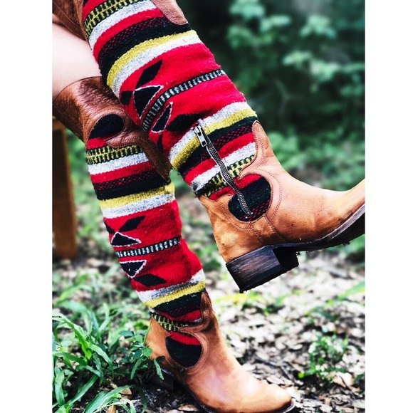 FREEBIRD Over-Knee Wool & Leather Tapestry Boots - Picture 2 of 4